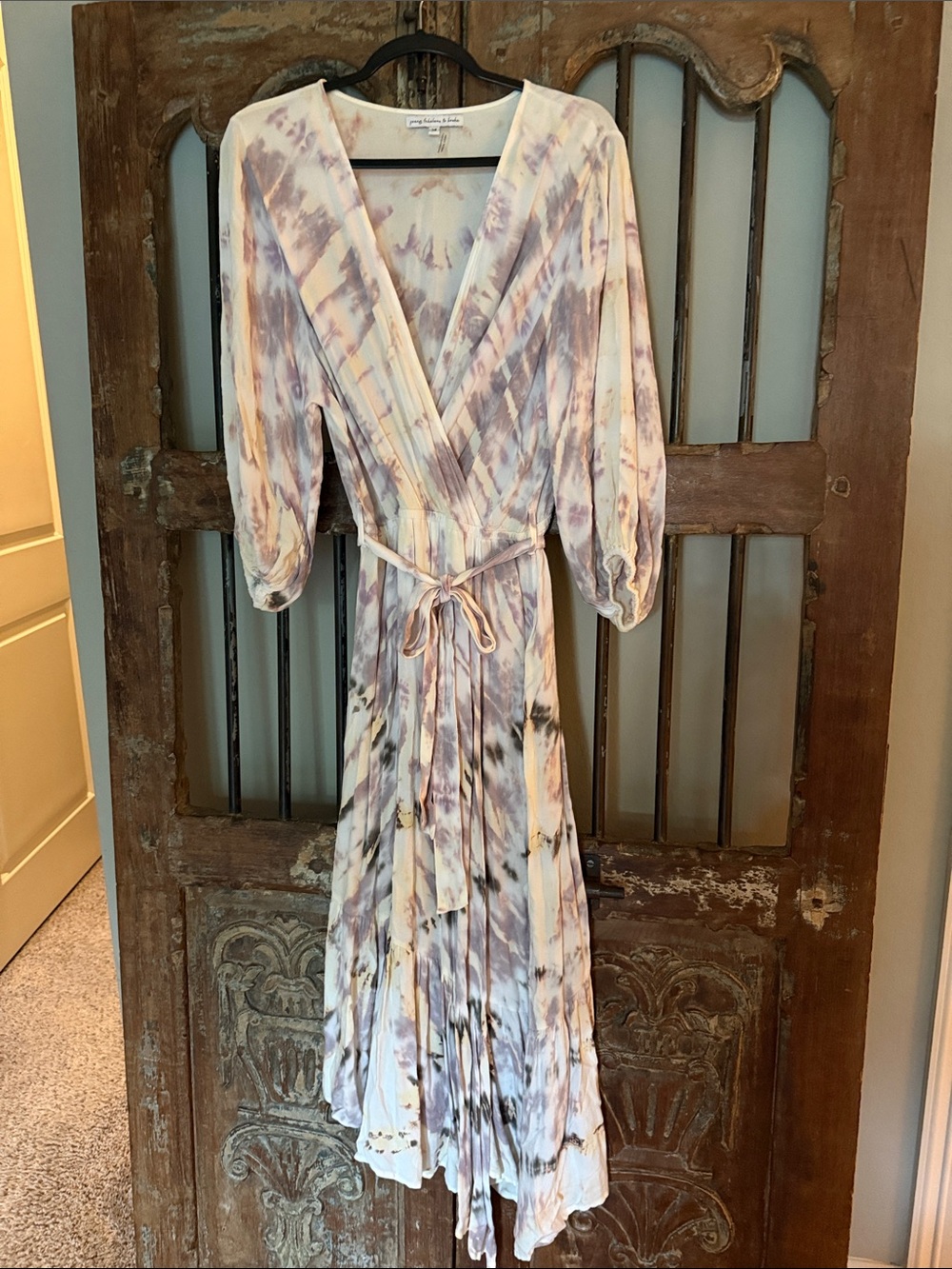 Young Fabulous & Broke Cream and Lavender Tie-Dye Wrap Midi Dress